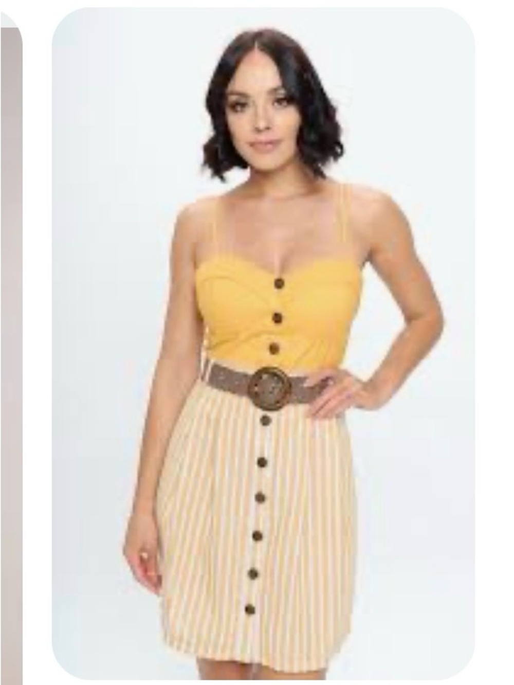 Yellow Striped Button-Front Mini Dress
